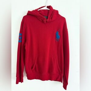 Ralph Lauren Polo Men’s Large Red/Blue Pullover Hooded Sweatshirt EUC Horse Logo